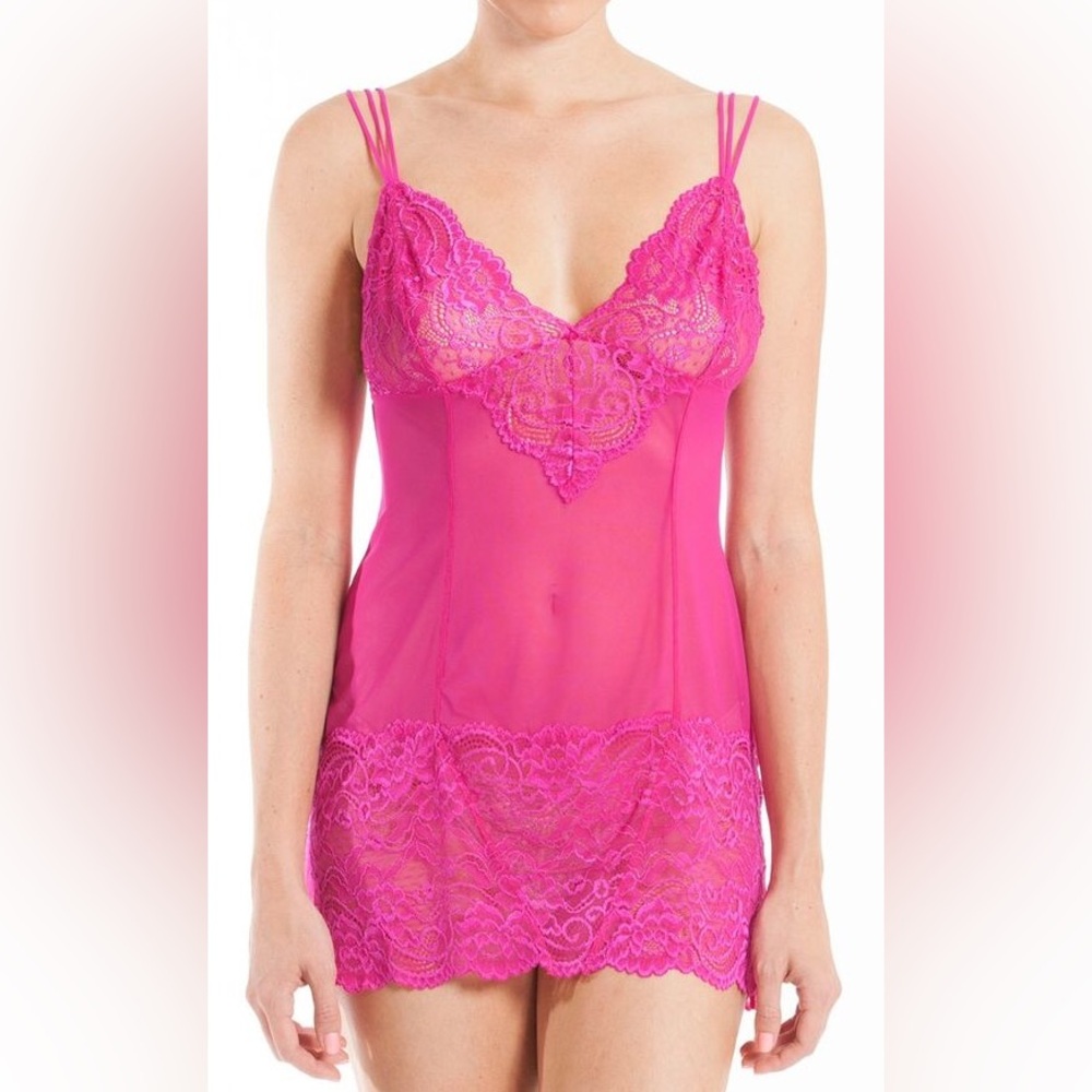 In Bloom by Jonquil Pink Lace Babydoll Chemise Sexy Lingerie Women's Sz Small